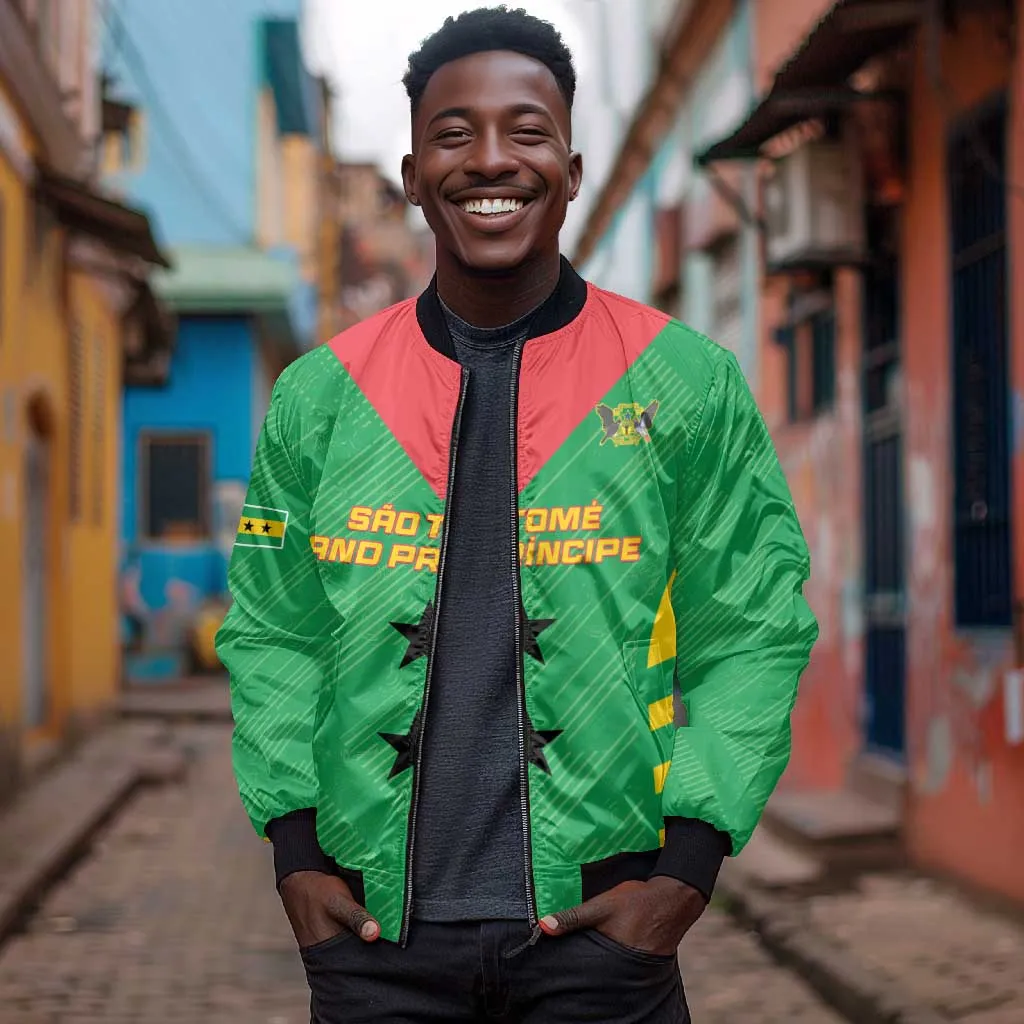 Sao Tome and Principe Football Custom Bomber Jacket Sporty Style - Green Color LT15