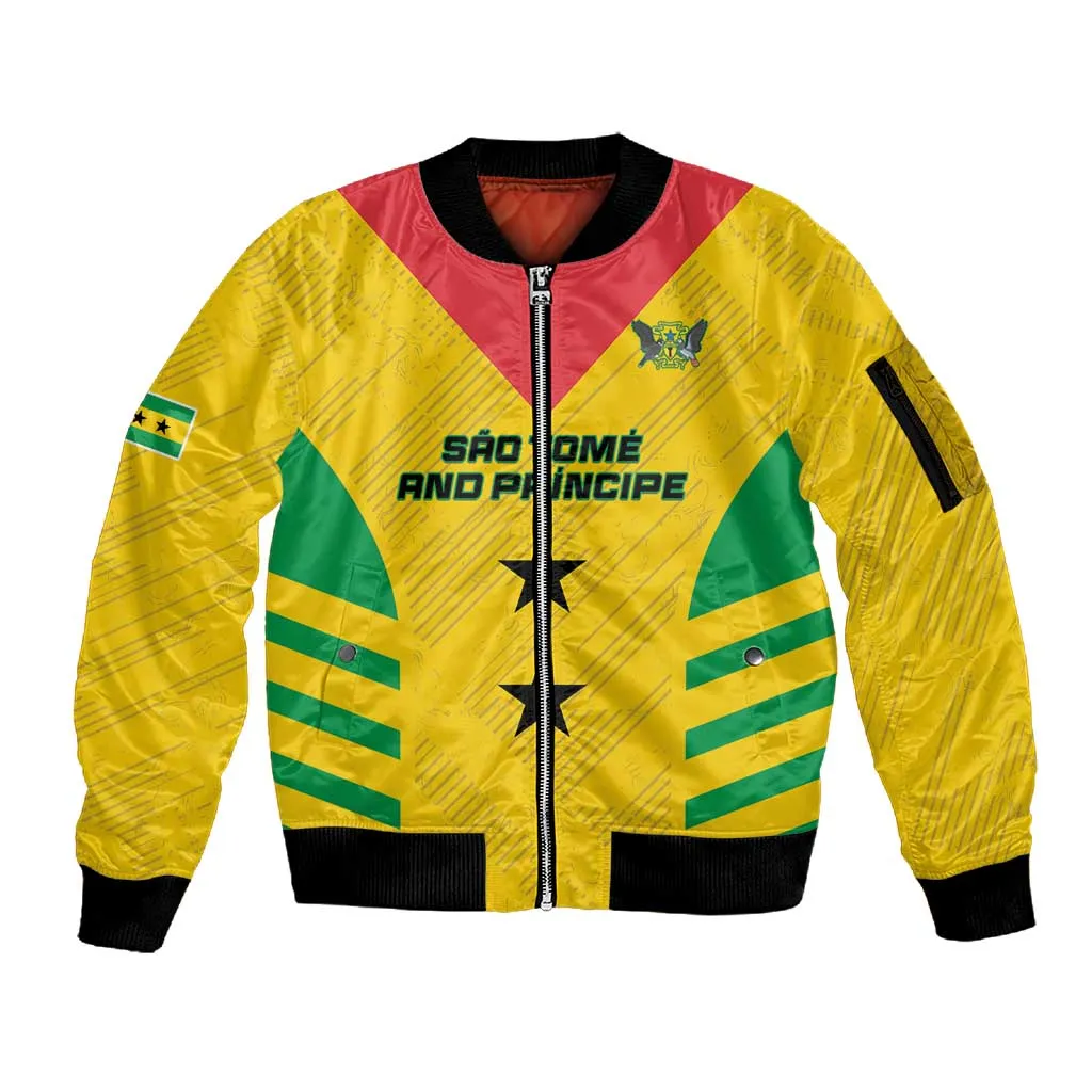 Sao Tome and Principe Football Custom Sleeve Zip Bomber Jacket Sporty Style - Yellow Color LT15