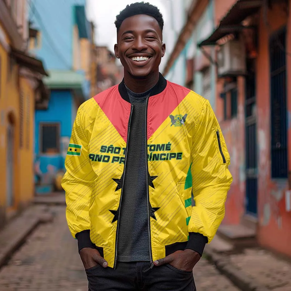 Sao Tome and Principe Football Custom Sleeve Zip Bomber Jacket Sporty Style - Yellow Color LT15
