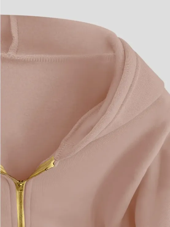 Scarlet cropped cotton zip-up hoodie