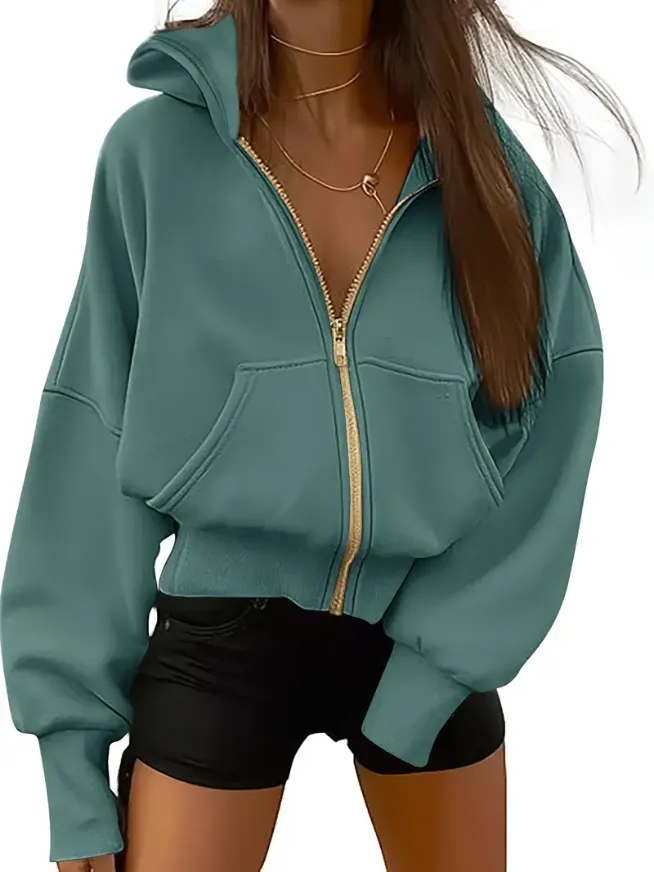 Scarlet cropped cotton zip-up hoodie