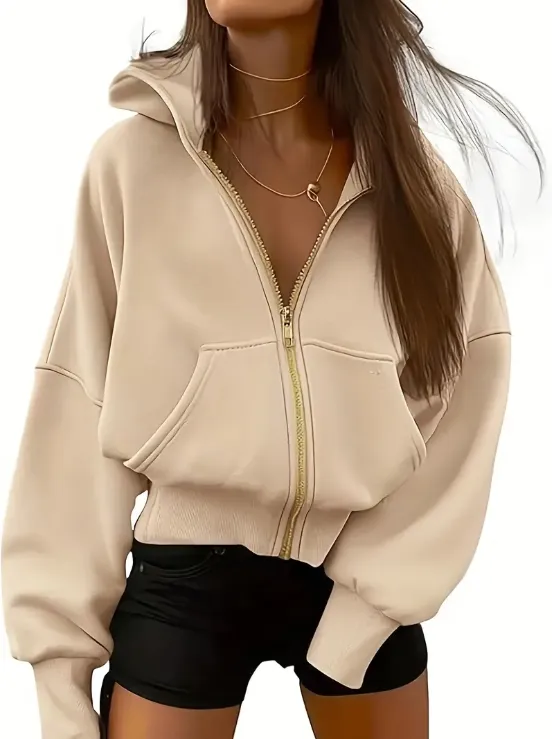 Scarlet cropped cotton zip-up hoodie
