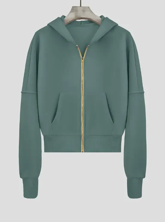 Scarlet cropped cotton zip-up hoodie