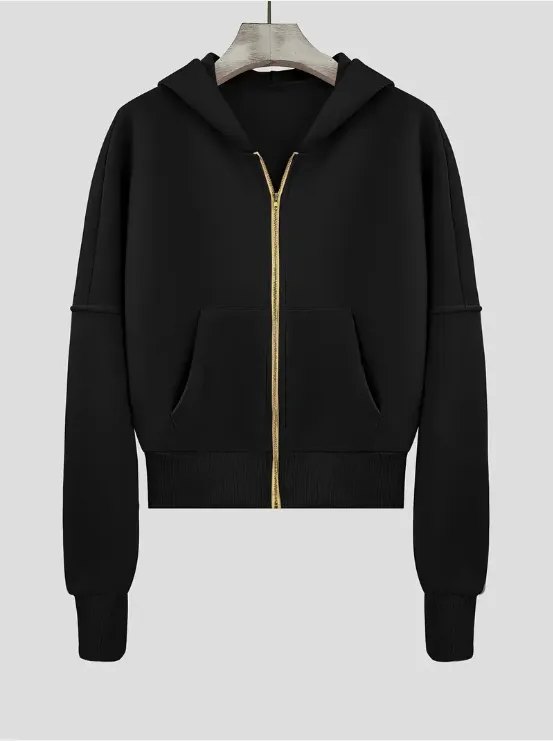 Scarlet cropped cotton zip-up hoodie