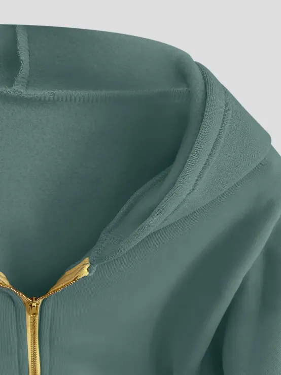 Scarlet cropped cotton zip-up hoodie