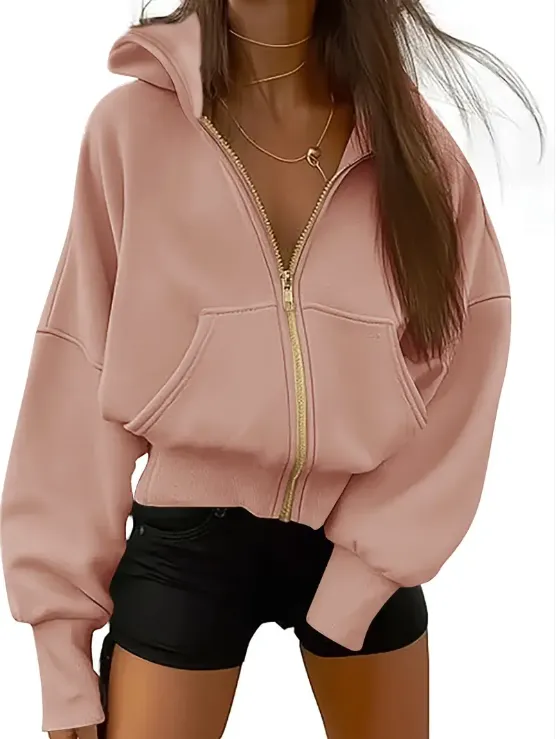 Scarlet cropped cotton zip-up hoodie
