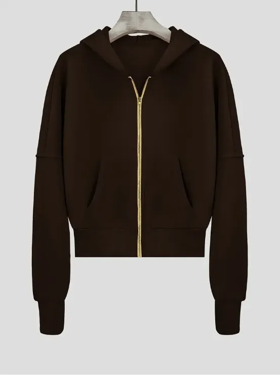 Scarlet cropped cotton zip-up hoodie