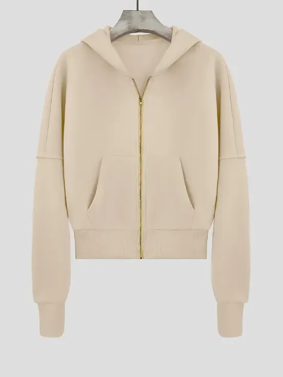Scarlet cropped cotton zip-up hoodie