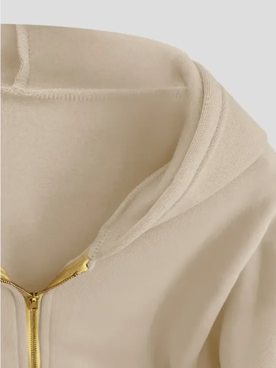 Scarlet cropped cotton zip-up hoodie