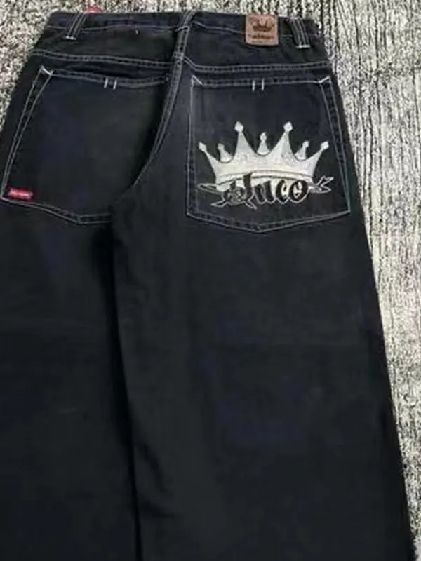 Schwarze 2000s Jahre Print Boyfriend Jeans