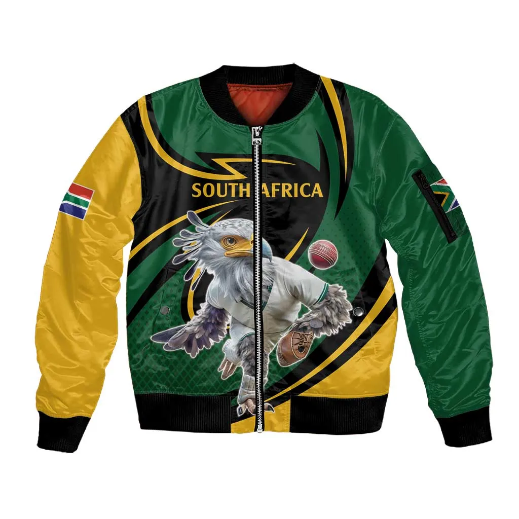 Secretary Bird South Africa Cricket Custom Sleeve Zip Bomber Jacket Unique Pattern LT9