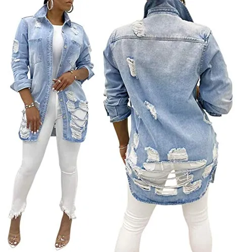 SeNight Ripped Jean Jacket