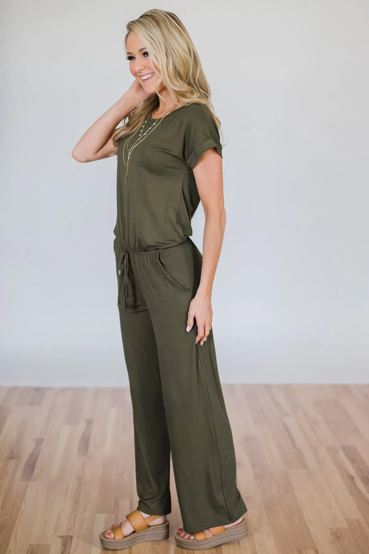Short Sleeve Jumpsuit- Olive