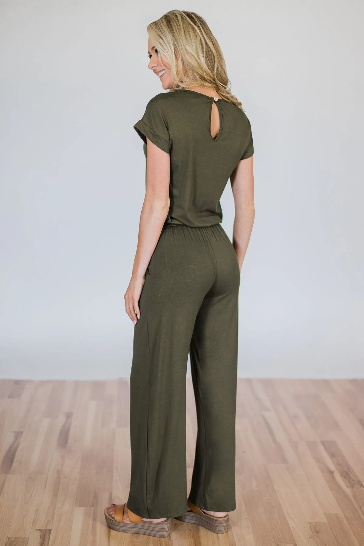 Short Sleeve Jumpsuit- Olive