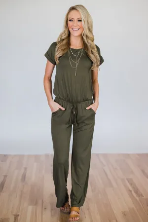 Short Sleeve Jumpsuit- Olive