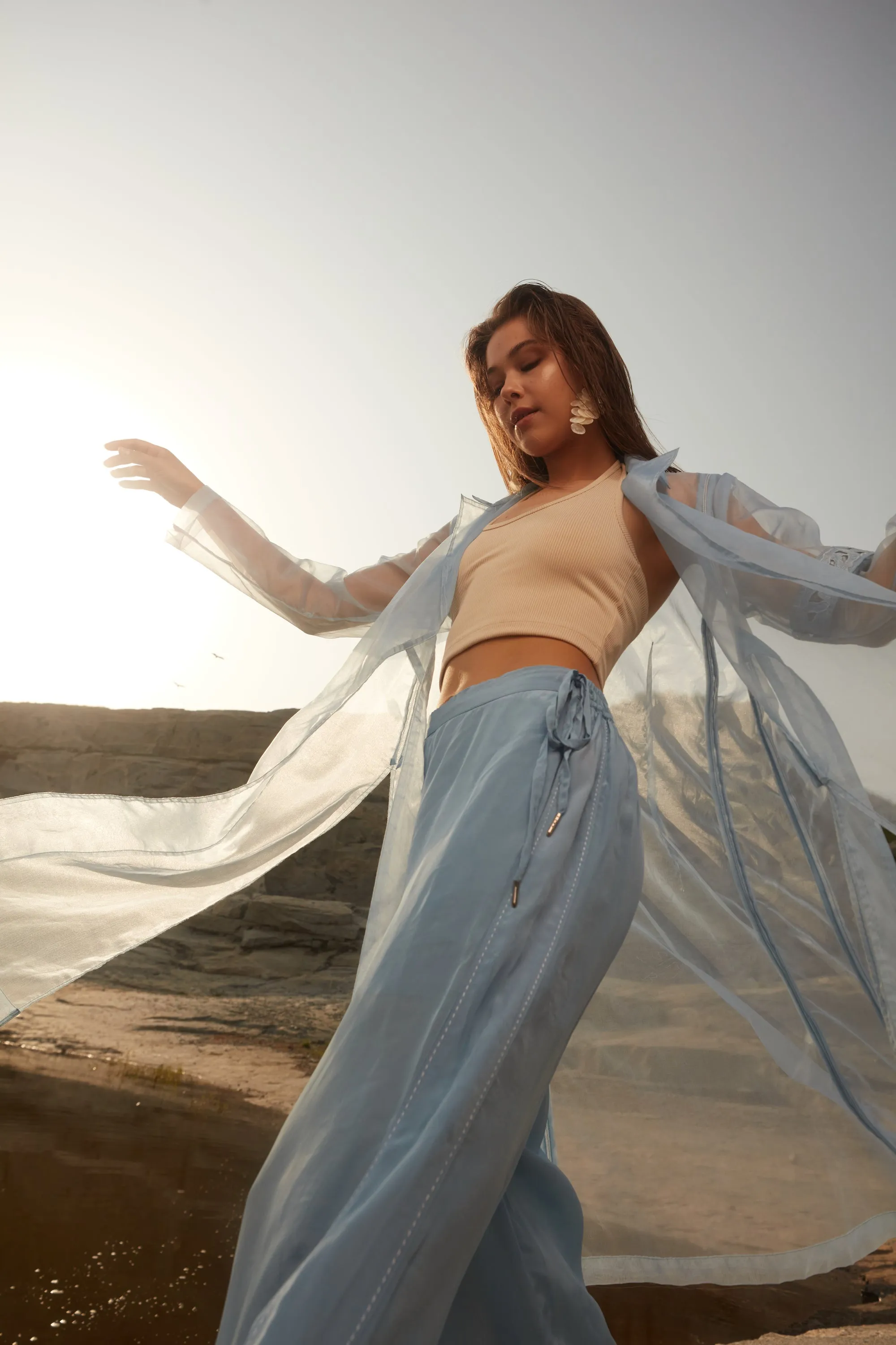 Side Drawstring Pants - Powder Blue