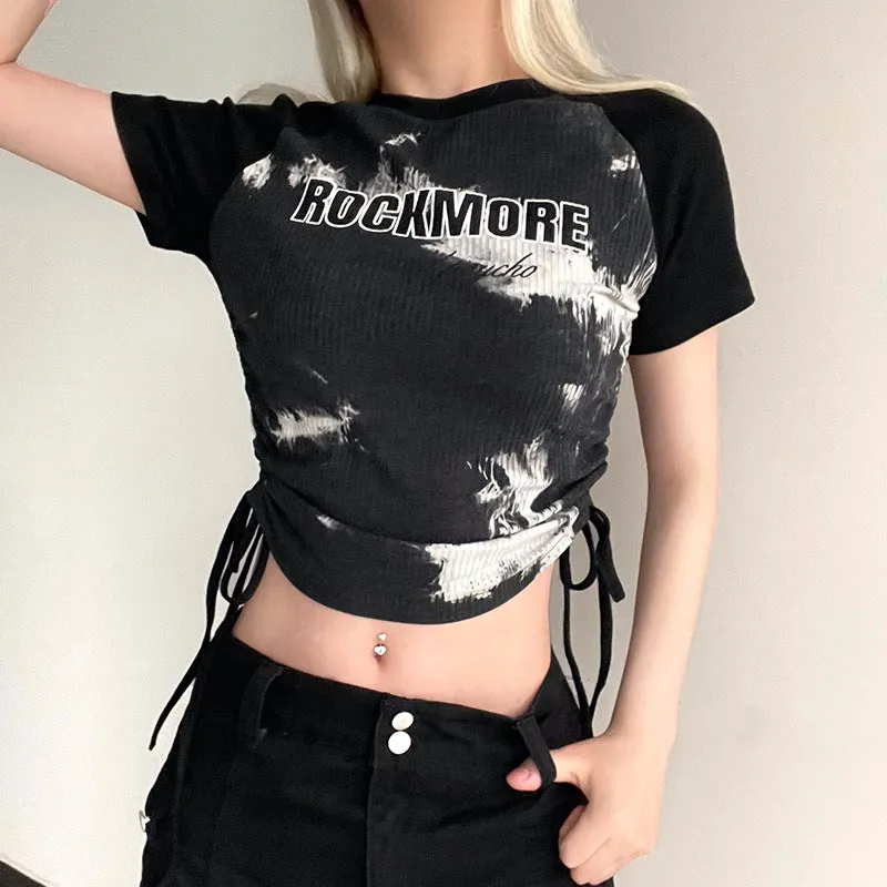 Side Tie Raglan Sleeve Rib Crop Top