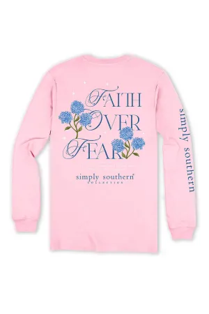 Simply Southern Plus Size Long Sleeve Faith Over Fear T-Shirt for Women in Candy Pink | EXT-LS-FAITH-CANDY