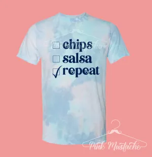 Soft Style Tie Dye Chips Salsa Repeat Tee/  Chips and Salsa T-Shirt