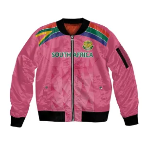 South Africa Cricket Custom Sleeve Zip Bomber Jacket African King Proteas Pink LT9