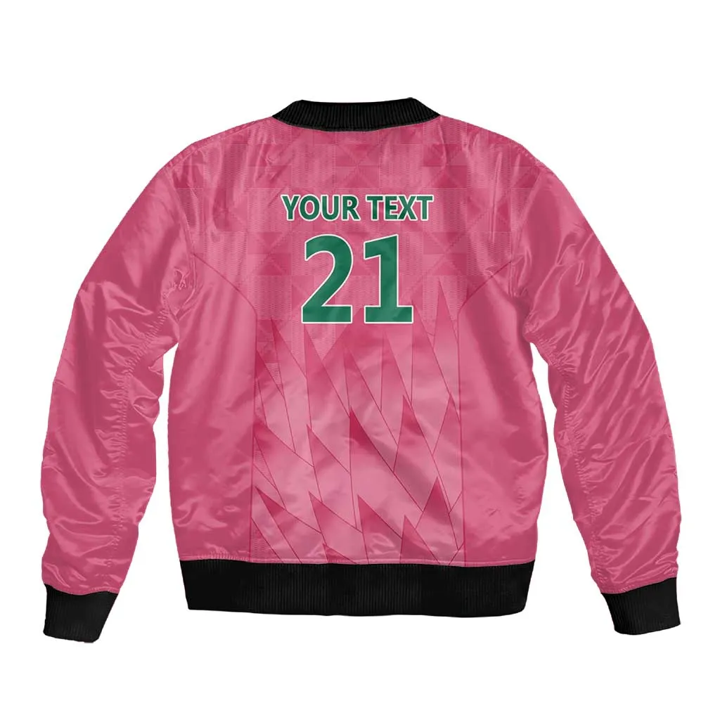 South Africa Cricket Custom Sleeve Zip Bomber Jacket African King Proteas Pink LT9