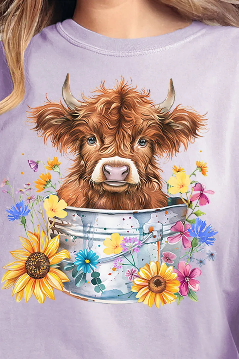 Springtime Highland Cow Comfort Colors Adult Ring-Spun Cotton Tee