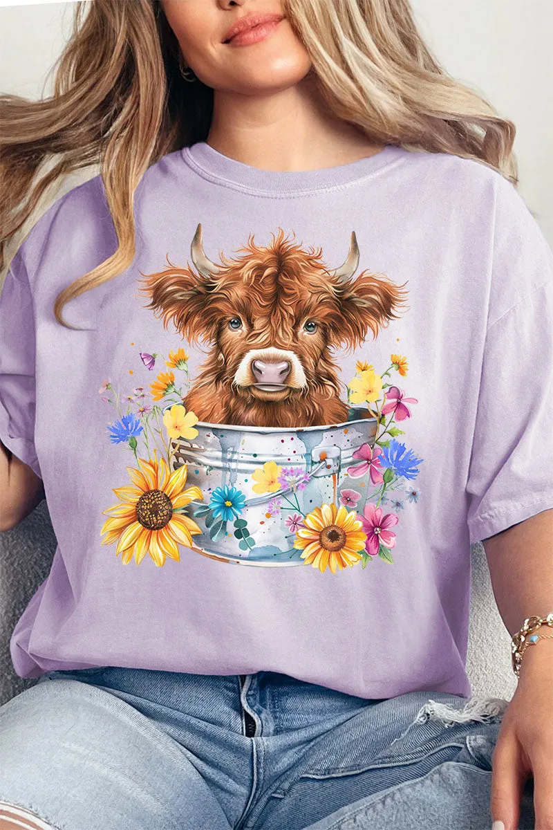 Springtime Highland Cow Comfort Colors Adult Ring-Spun Cotton Tee