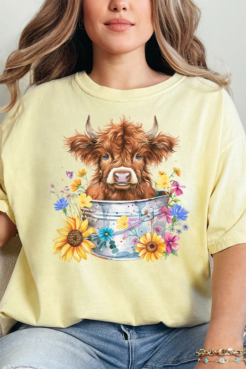 Springtime Highland Cow Comfort Colors Adult Ring-Spun Cotton Tee