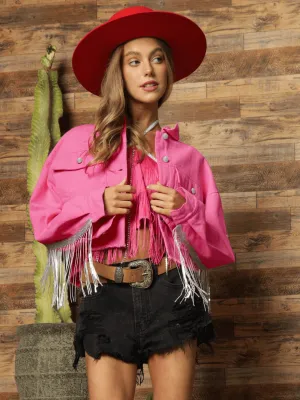 Star Embellished Sequins Fringe Cowgirl Denim Jacket
