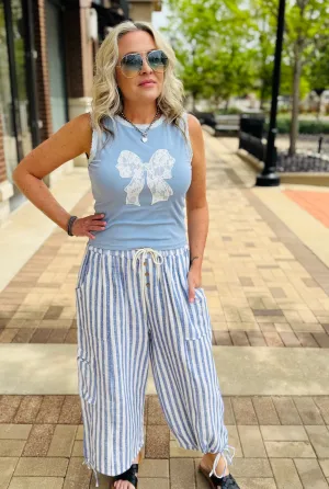 Stripped Cargo Pocket Cropped Pants