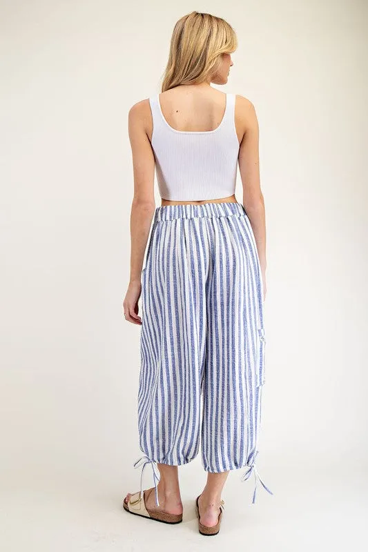 Stripped Cargo Pocket Cropped Pants