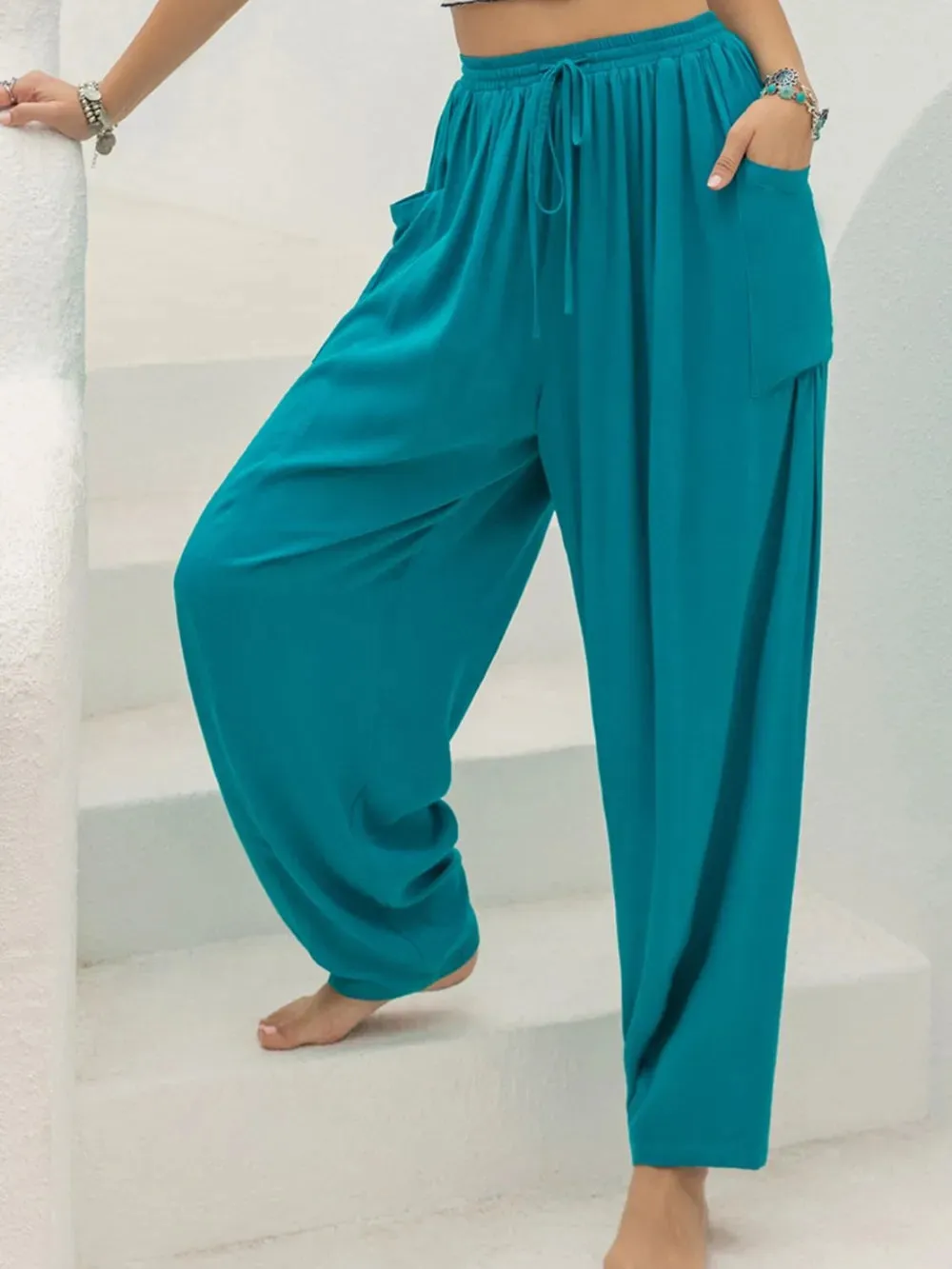 Stylish Drawstring Wide Leg Pants with Pockets for Women