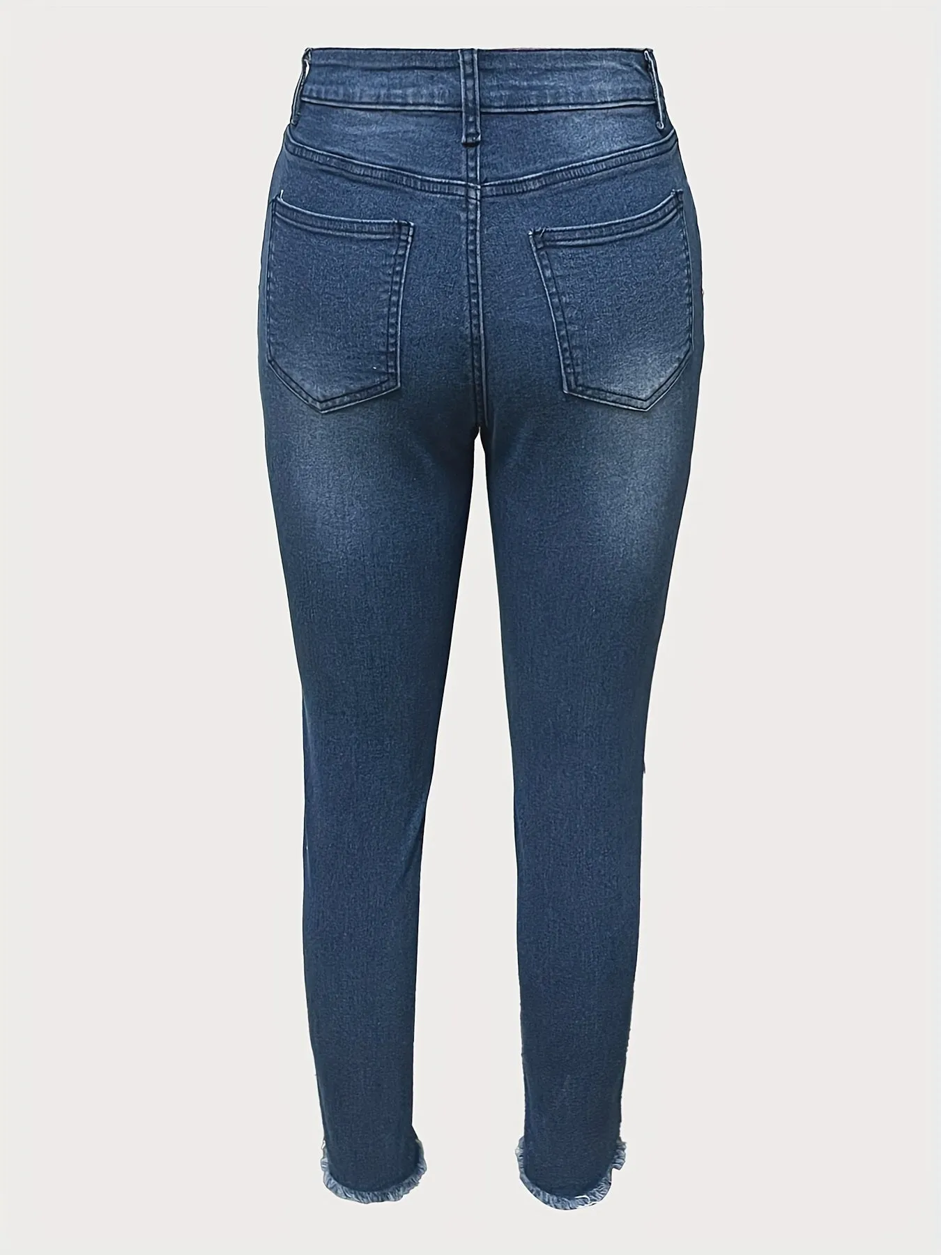 Stylish Ripped Denim Jeans - Women Jeans with Christmas Snowflake & Plaid Print Fringe Trim, High Rise, Button Fly, Tapered Leg, Comfortable Denim Pants for Casual Wear
