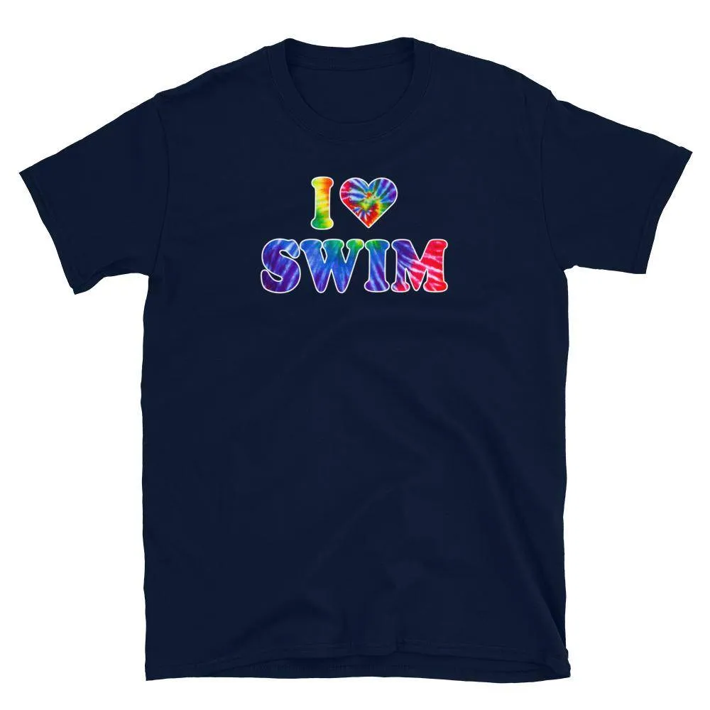 Swimmer Graphic T Shirt - I Love Swim Tie Dye Heart