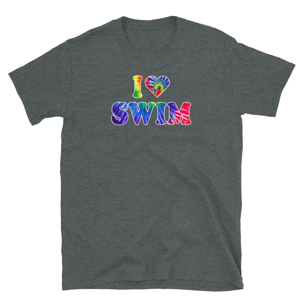 Swimmer Graphic T Shirt - I Love Swim Tie Dye Heart