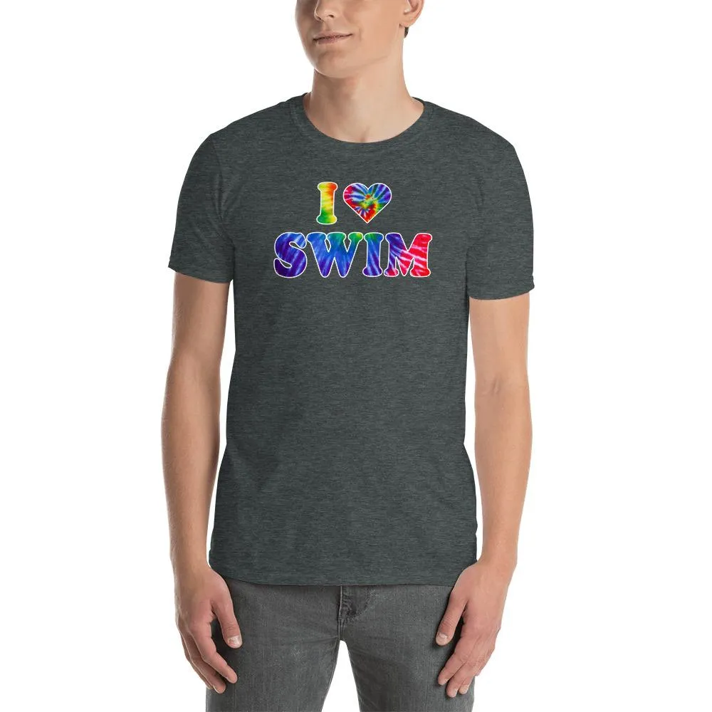 Swimmer Graphic T Shirt - I Love Swim Tie Dye Heart