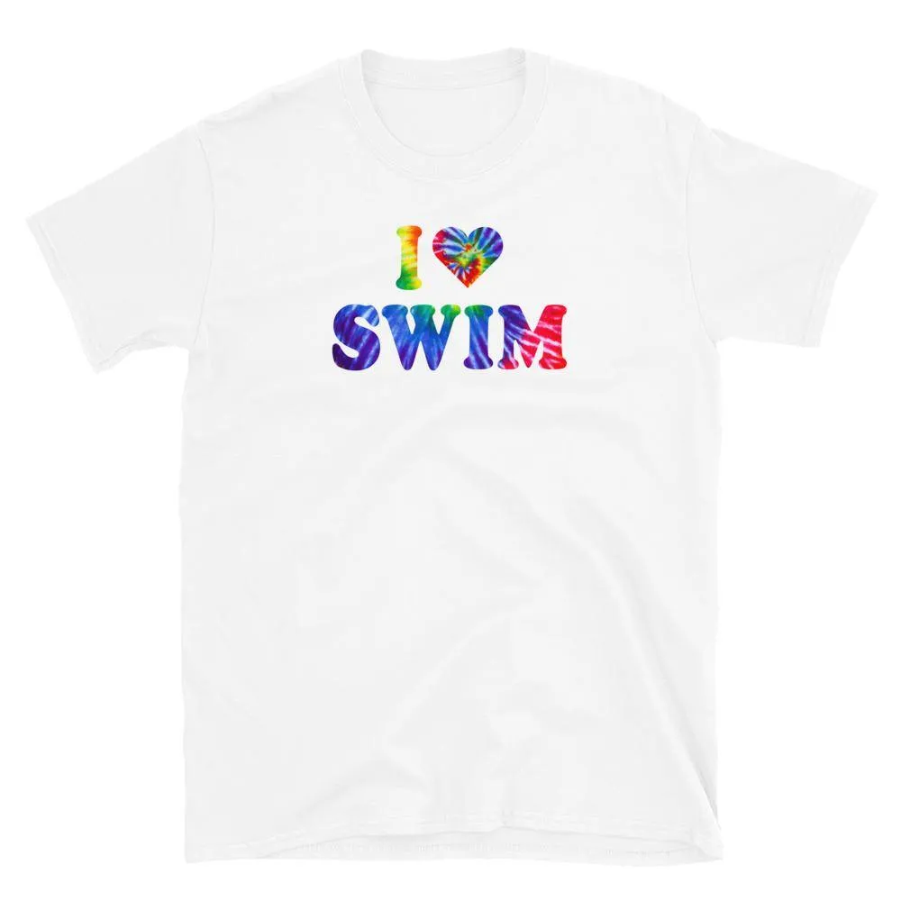 Swimmer Graphic T Shirt - I Love Swim Tie Dye Heart