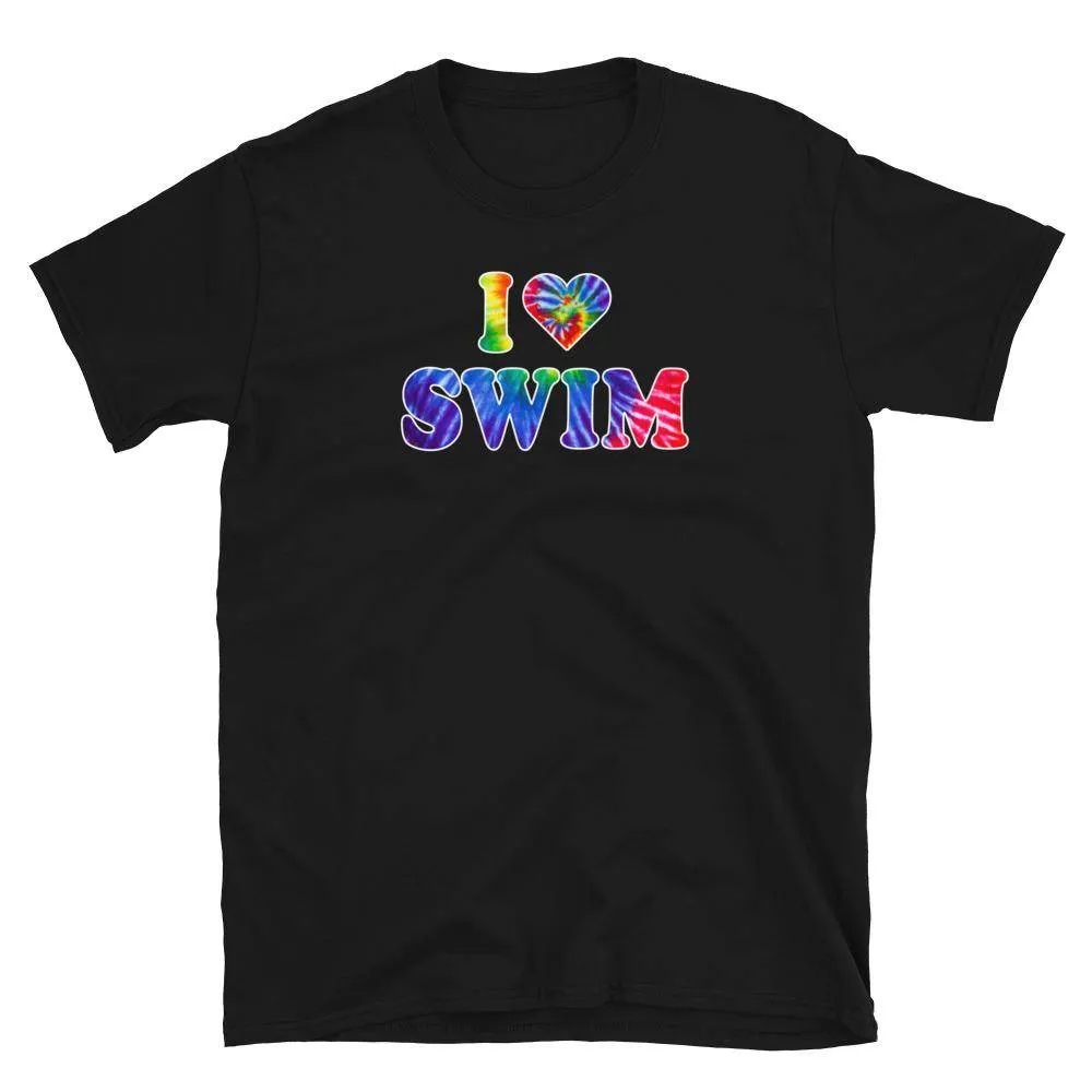 Swimmer Graphic T Shirt - I Love Swim Tie Dye Heart