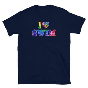 Swimmer Graphic T Shirt - I Love Swim Tie Dye Heart