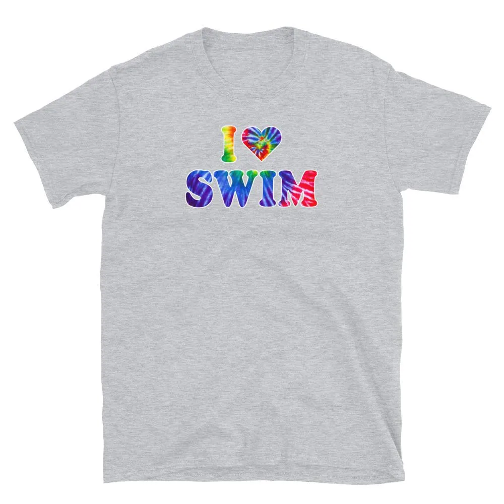 Swimmer Graphic T Shirt - I Love Swim Tie Dye Heart