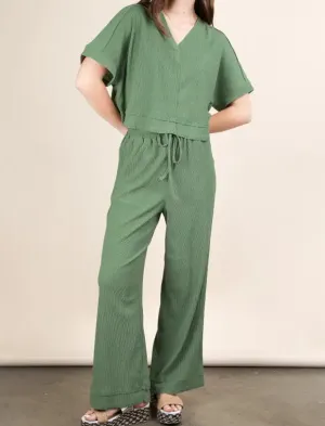 Textured Knit Top and Pants Set - Sage