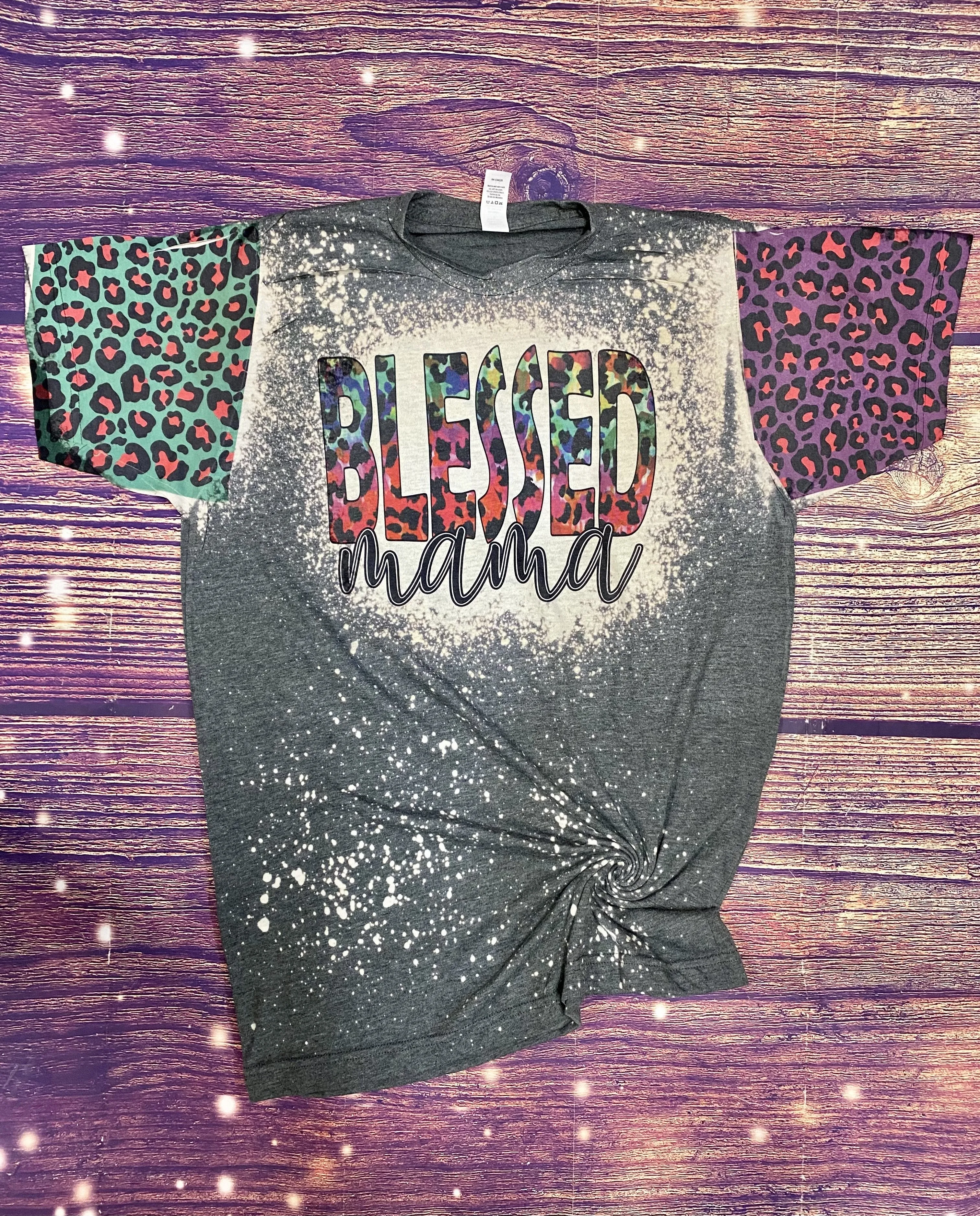 Tie dye Cheetah blessed Mama Bleach Tee