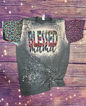 Tie dye Cheetah blessed Mama Bleach Tee