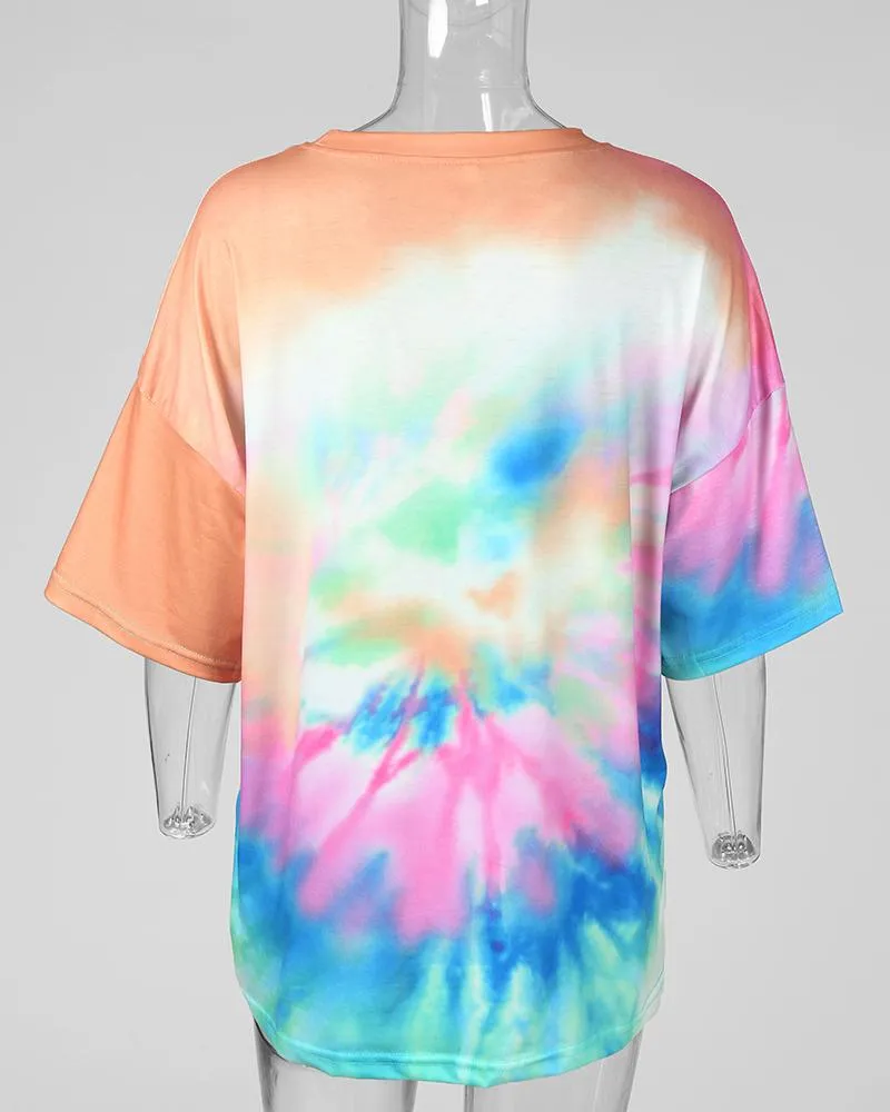 Tie Dye Lip Print T Shirt Tunic