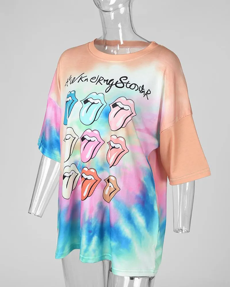 Tie Dye Lip Print T Shirt Tunic