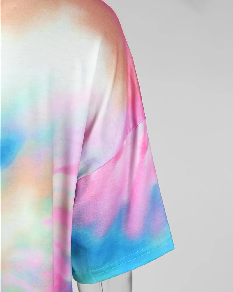 Tie Dye Lip Print T Shirt Tunic