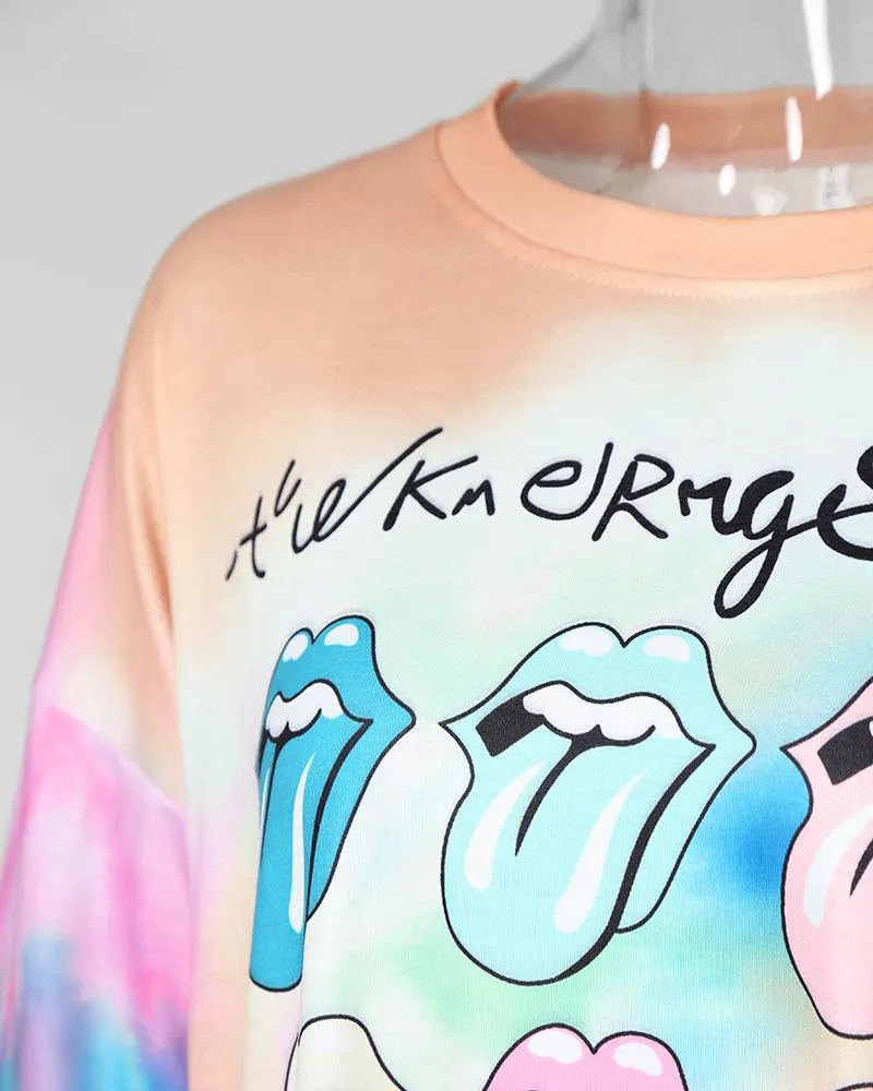 Tie Dye Lip Print T Shirt Tunic