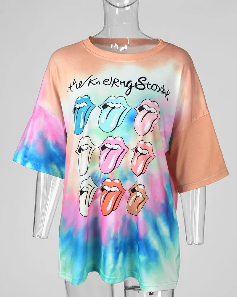 Tie Dye Lip Print T Shirt Tunic