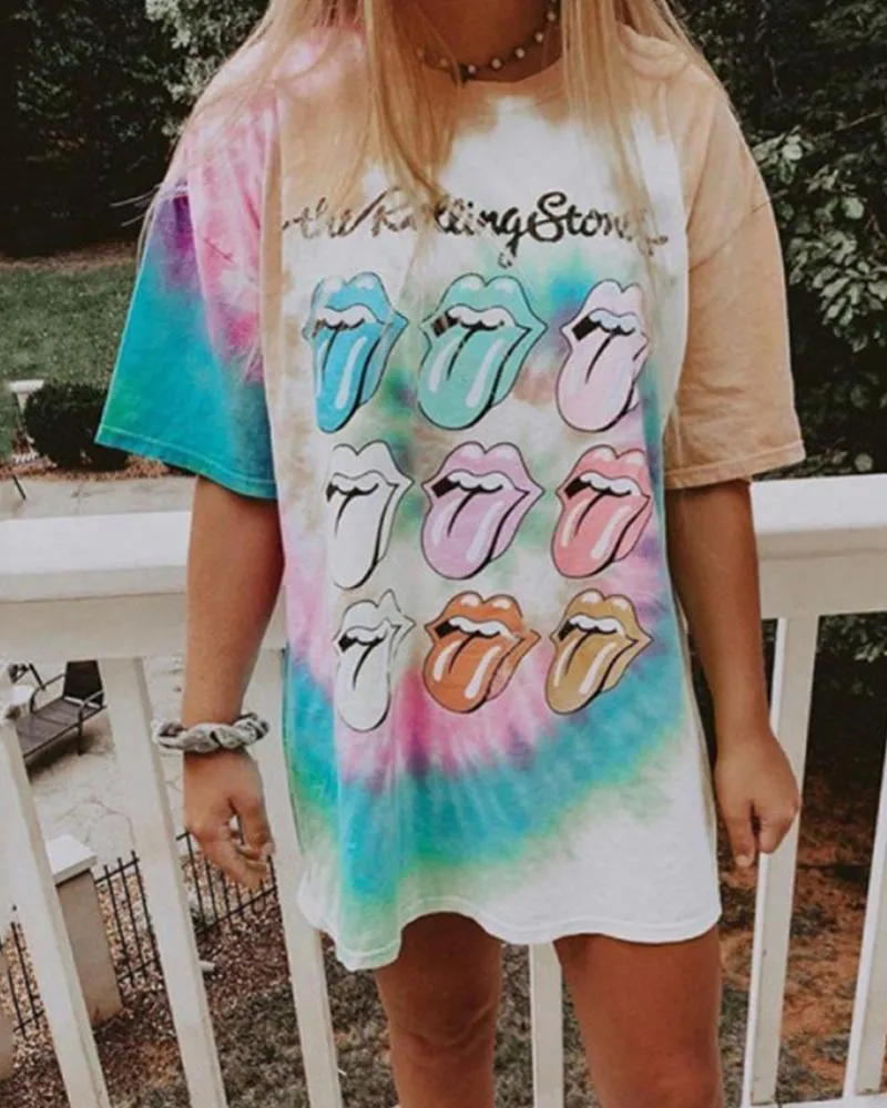 Tie Dye Lip Print T Shirt Tunic