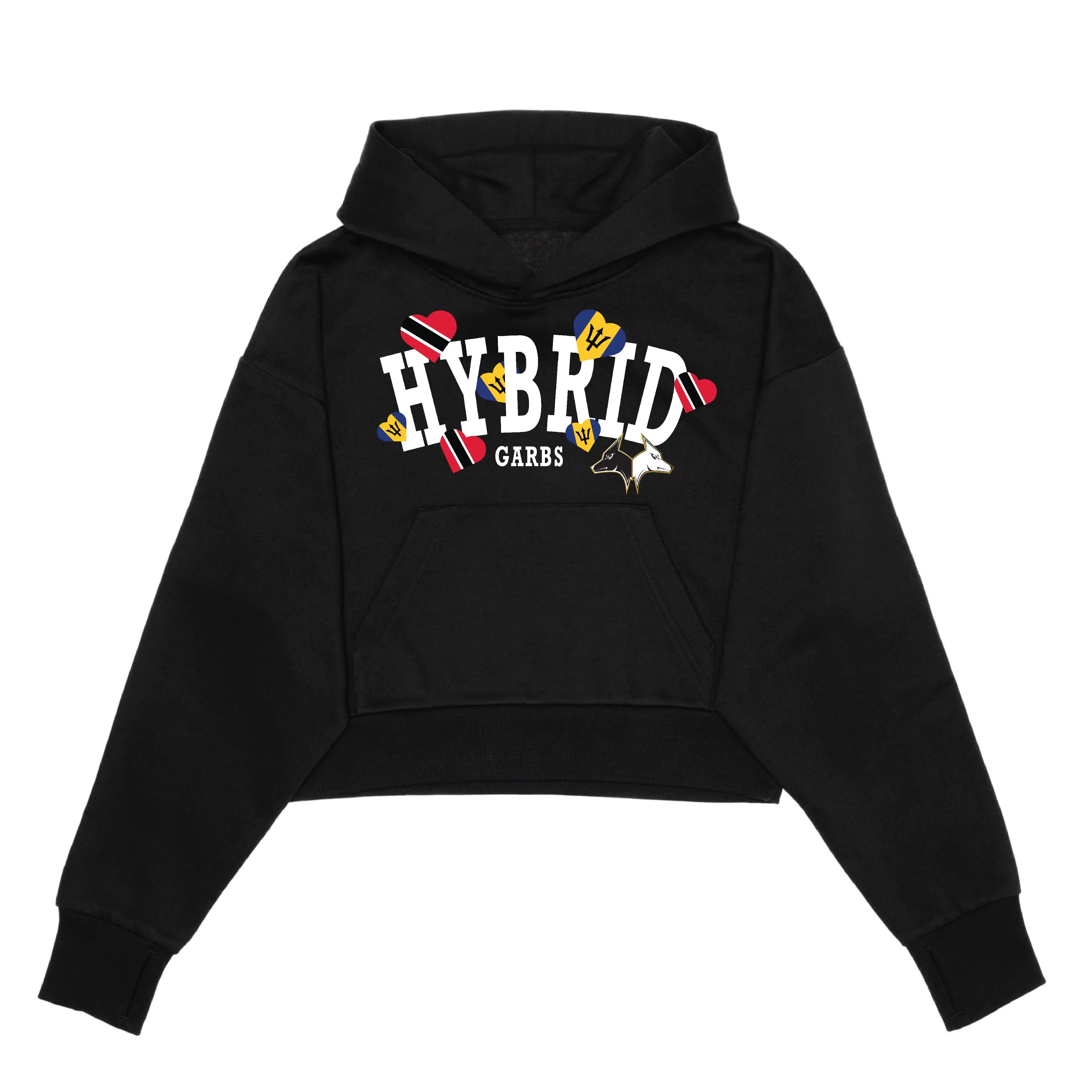 Trinidad-Barbados Love Crop Top Hoodie - Black